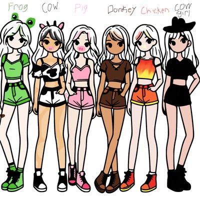 a group of girls wearing crop tops and shorts