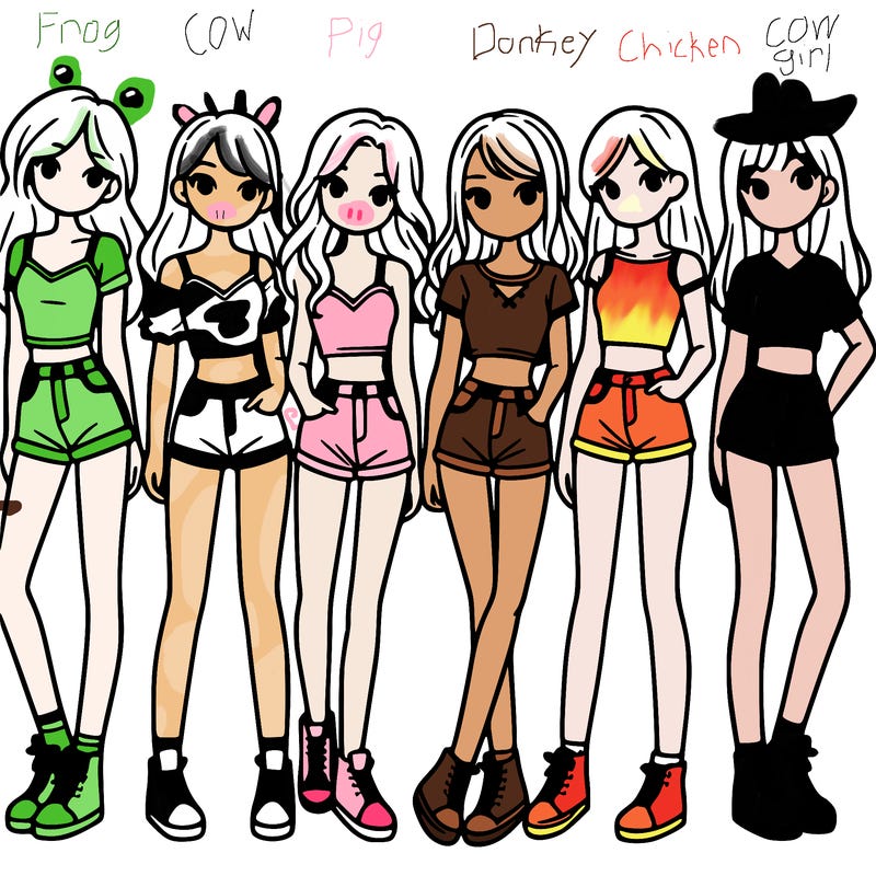 a group of girls wearing crop tops and shorts