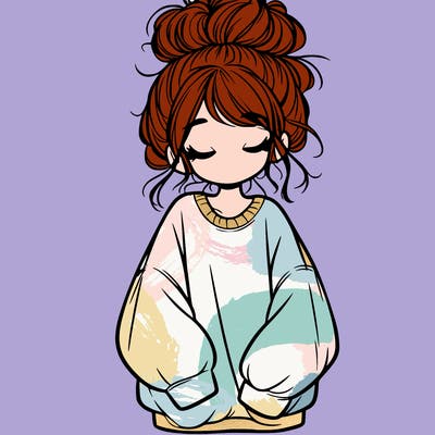 girl with baggy sweatshirt and messy bun