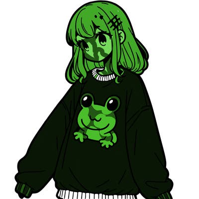 girl wearing frogging sweatshirt