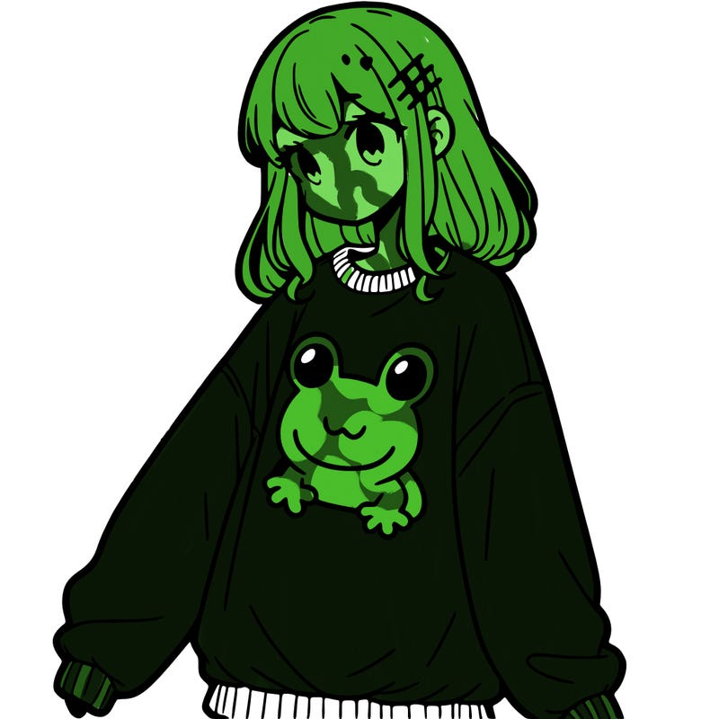 girl wearing frogging sweatshirt