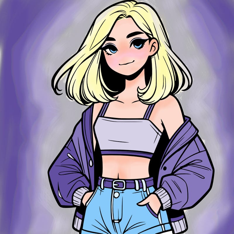 a realistic girl with a crop top and short shorts in an open jacket