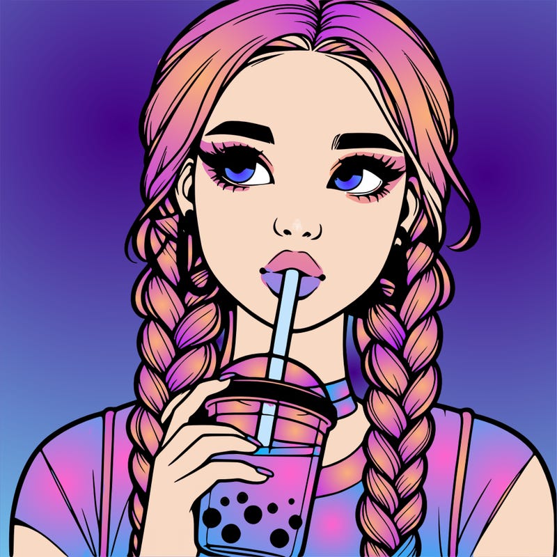 realistic girl with braided hair drinking boba