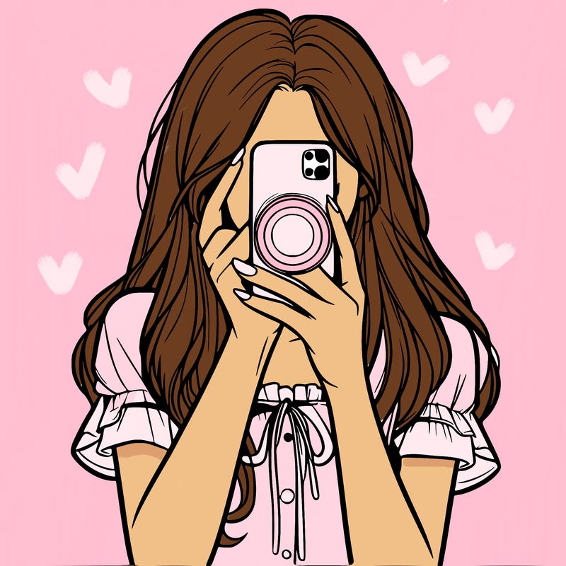 a realistic girl holding her phone taking pictures