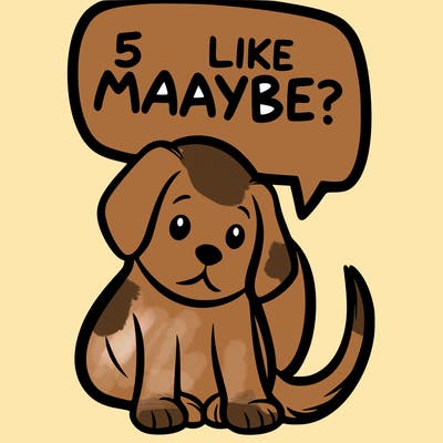 a puppy that says 5 like maybe