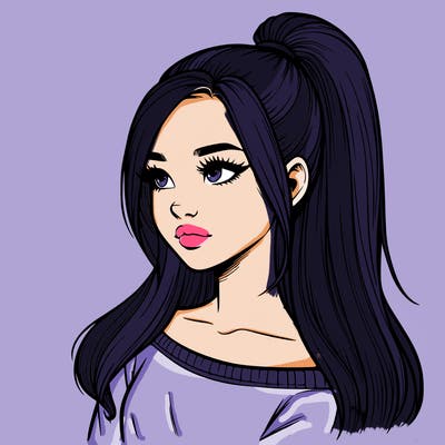 realistic girl with a high ponytail