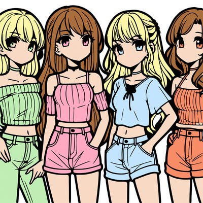 teen manga girls group of 4