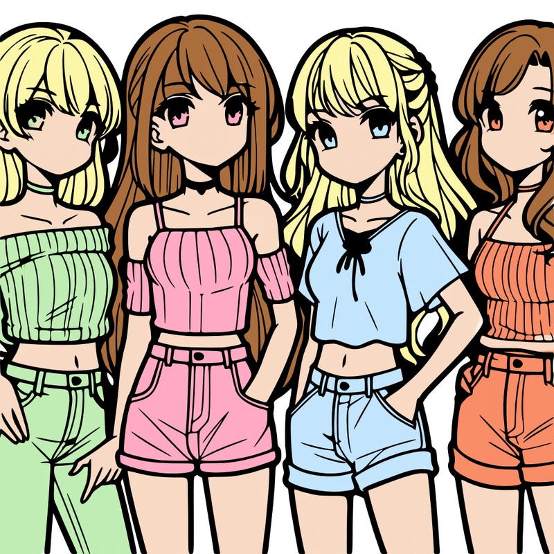 teen manga girls group of 4