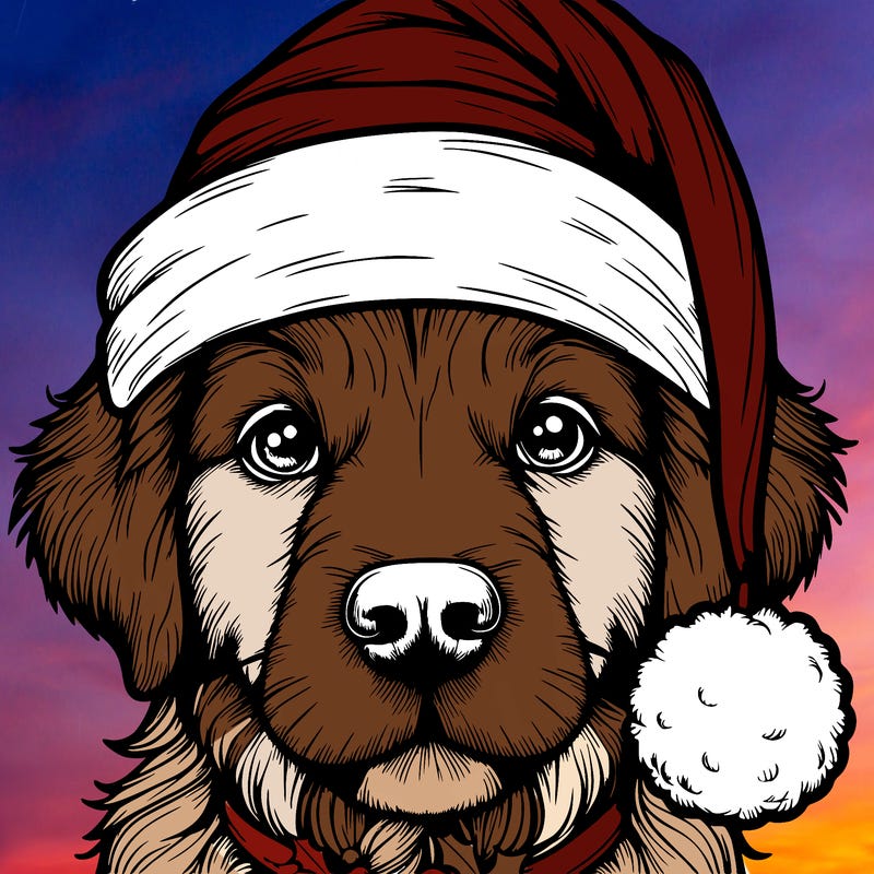 realistic dog with a christmas hat