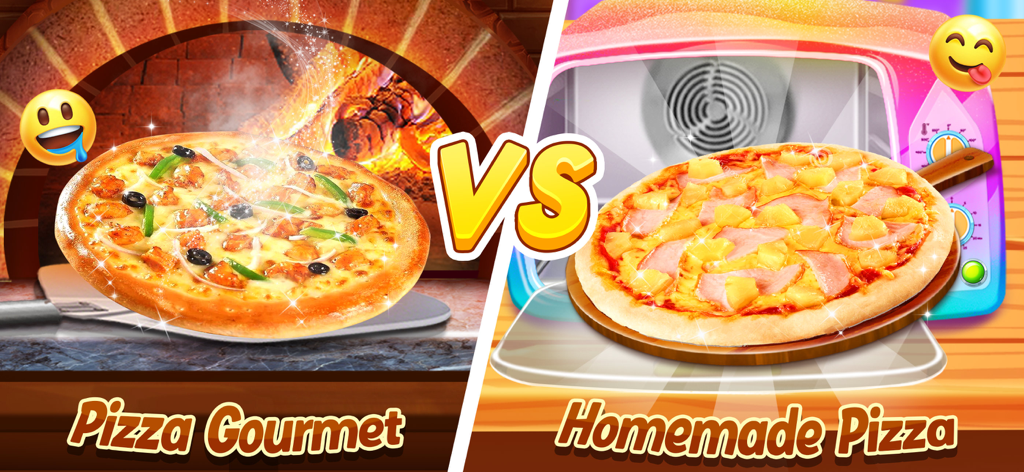 A comparison between a gourmet pizza baking in a stone oven and a homemade pizza in a pink microwave.