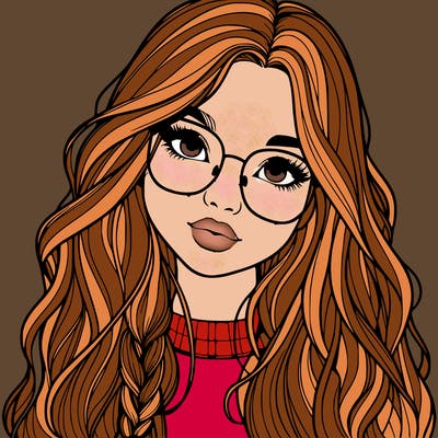 girl with long hair and freckles and glasses realistic