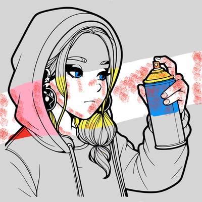 a realistic girl, spray painting