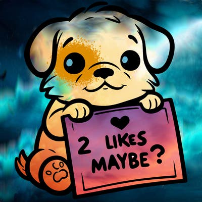 a puppy holding a sign that says 2 likes maybe?