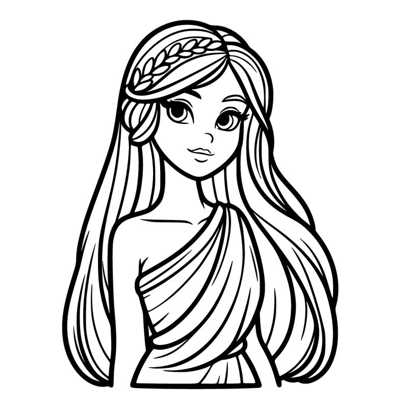 a beautiful greek goddess with long hair and a one shoulder greek dress