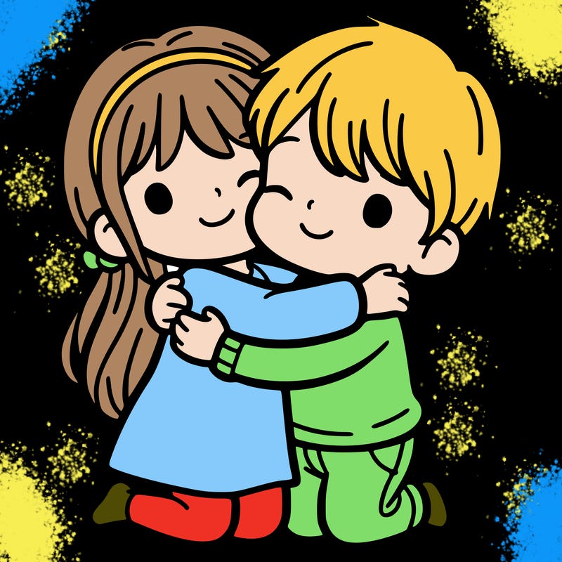 sister and a brother hugging