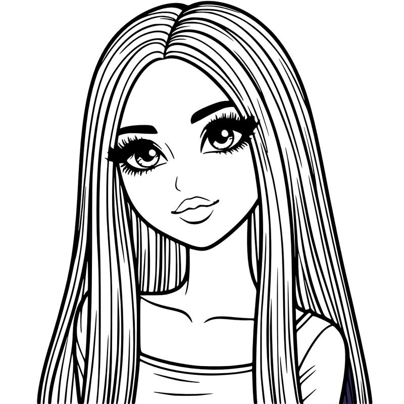 realistic girl with straight and long hair