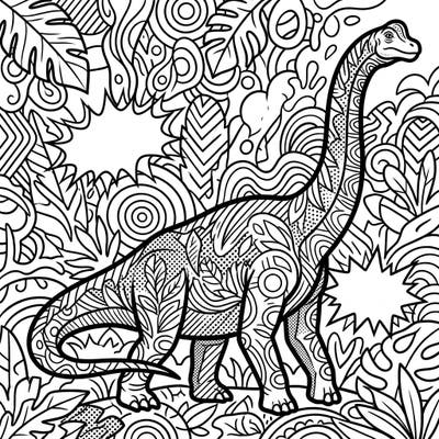 Journey back to the prehistoric era with this spectacular Brachiosaurus coloring page, brought to life in an electrifying Pop Art style. Dive into a world of bold lines and engaging patterns, ready for your most vibrant colors.