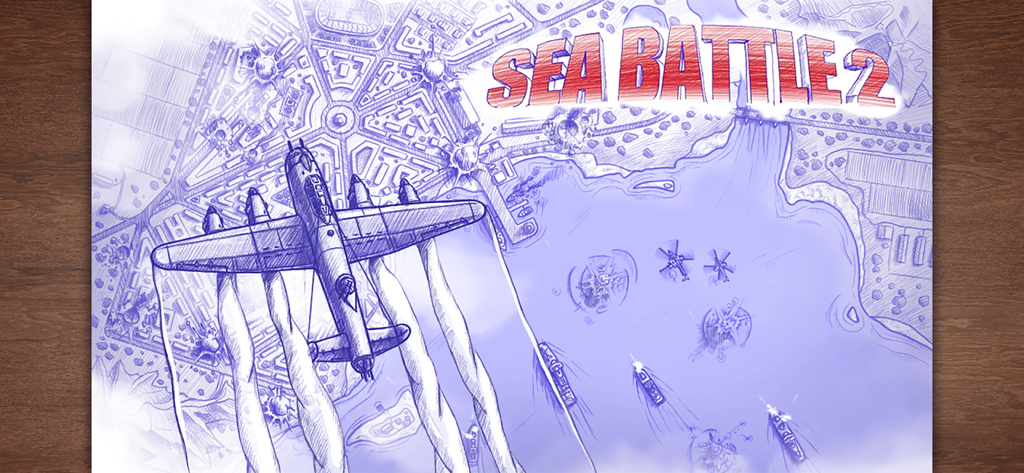 Sea Battle 2 - Sea Battle 2 game artwork featuring a hand drawn plane and naval fleet on notebook paper