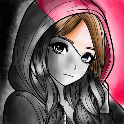 realistic adult girl with hoodie on