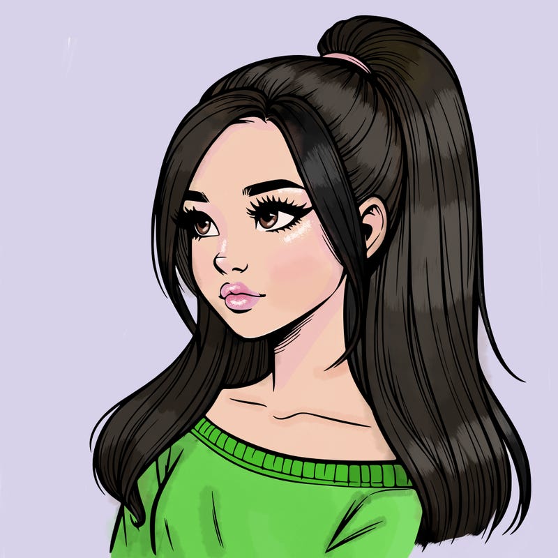 realistic girl with a high ponytail