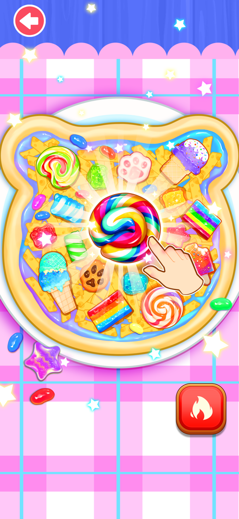 Pizza Games for kids - Uma pizza em formato de urso sendo decorada com doces coloridos e pirulitos em um jogo de culinária para crianças