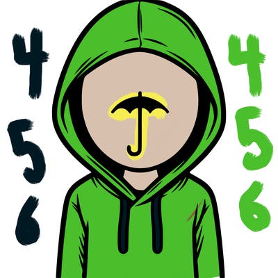a person with non face waering a hoodie with a small umbrella symbol