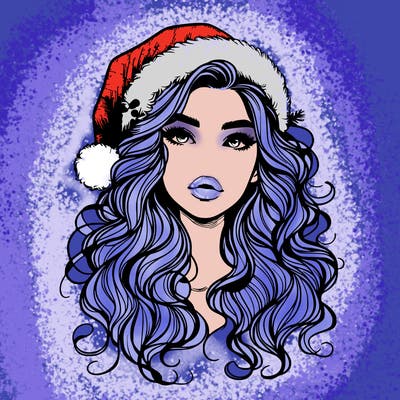 realistic christmas girl with wavy hair and lips