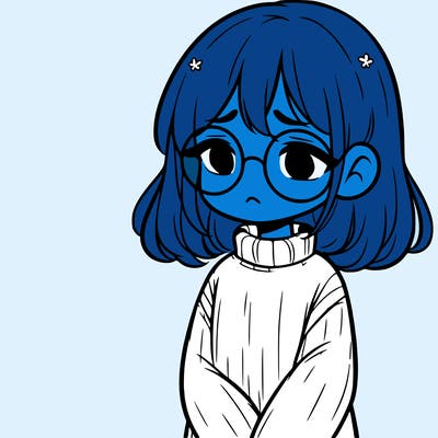 sad girl with glasses in a sweater
