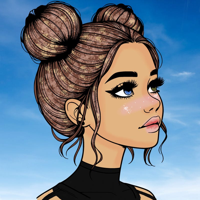 realistic girl with buns on the top of her head