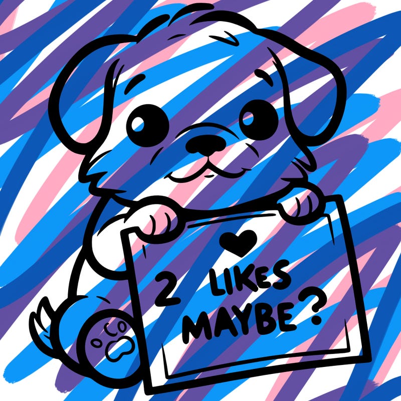 a puppy holding a sign that says 2 likes maybe?