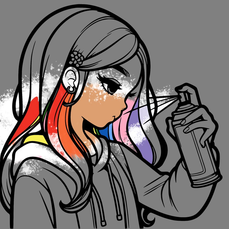 a realistic girl spray painting