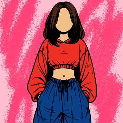 realistic girl faceless with baggy pants and a crop top