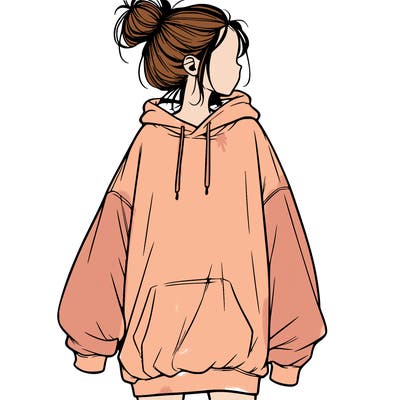 realistic girl with a oversized sweatshirt on and a bun