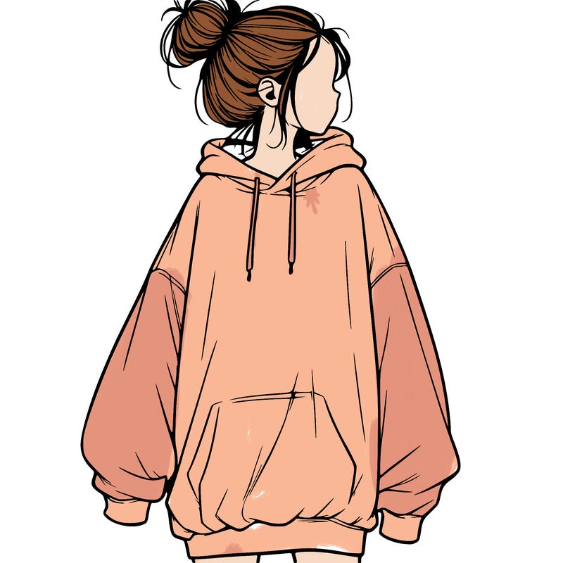 realistic girl with a oversized sweatshirt on and a bun