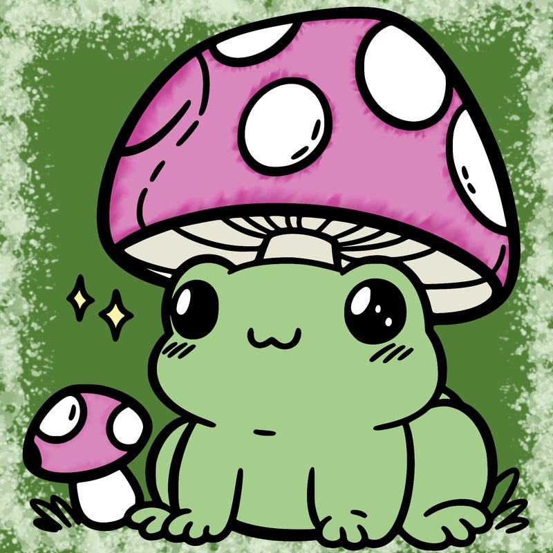 a cute frog with a mushroom hat