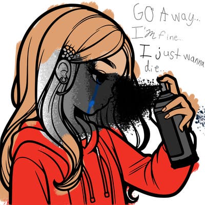 a realistic girl spray painting