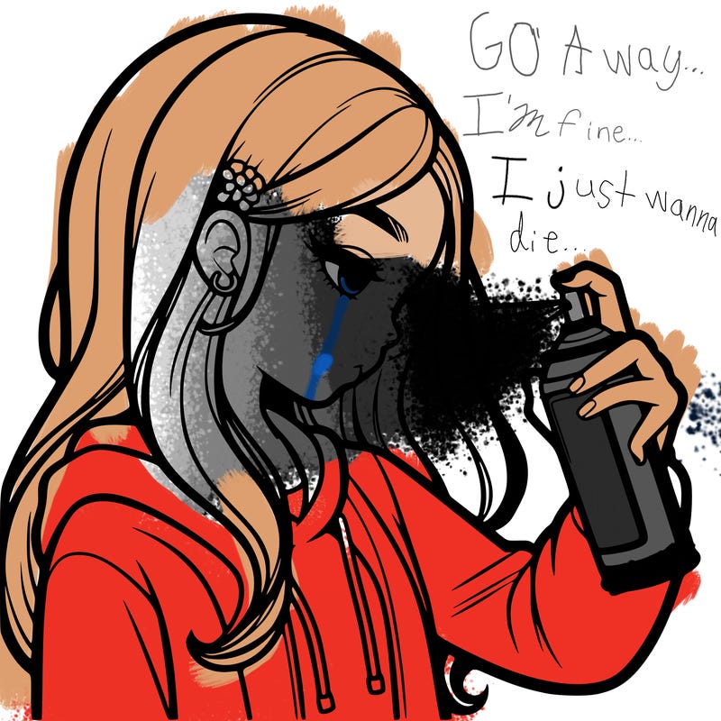 a realistic girl spray painting