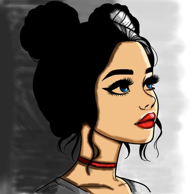 realistic girl with buns on the top of her head