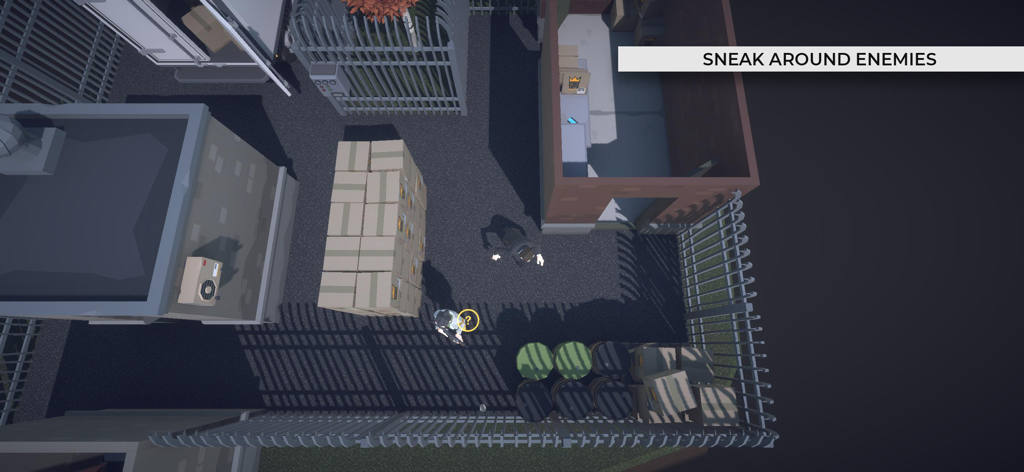 Agent Al - Top down view of Agent Al sneaking past a guard in a low poly environment