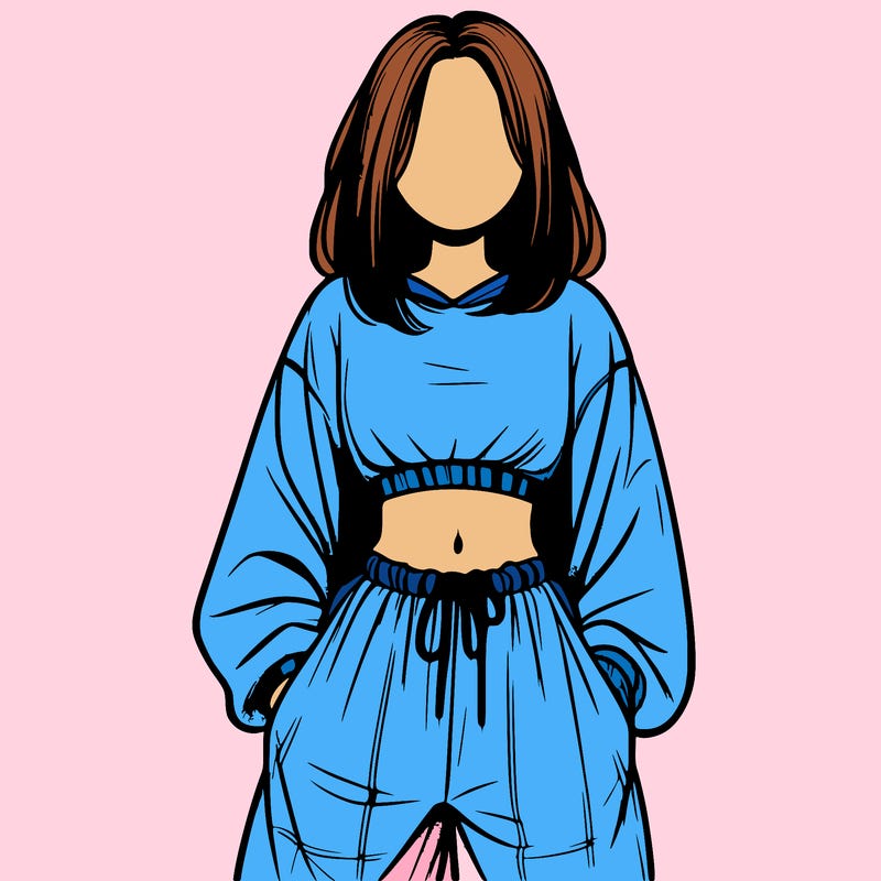 realistic girl faceless with baggy pants and a crop top