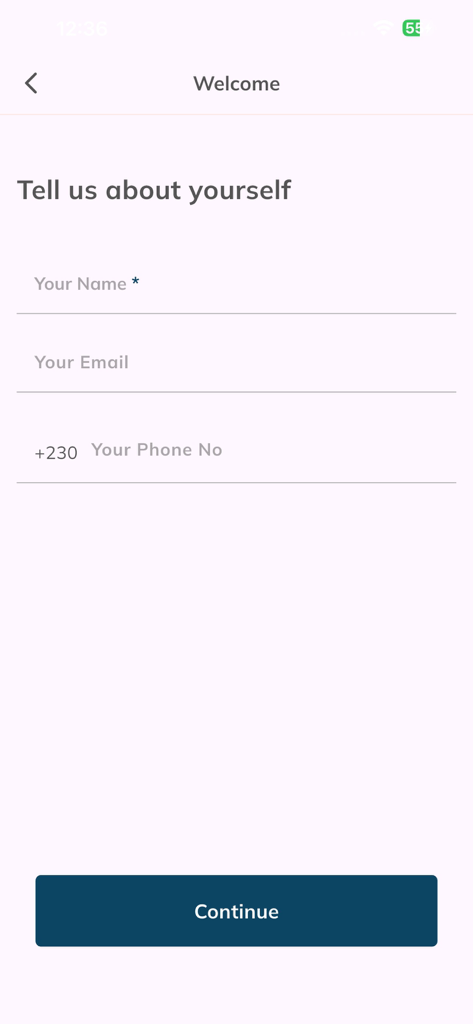 MAIA Bot welcome screen requesting user name email and phone number