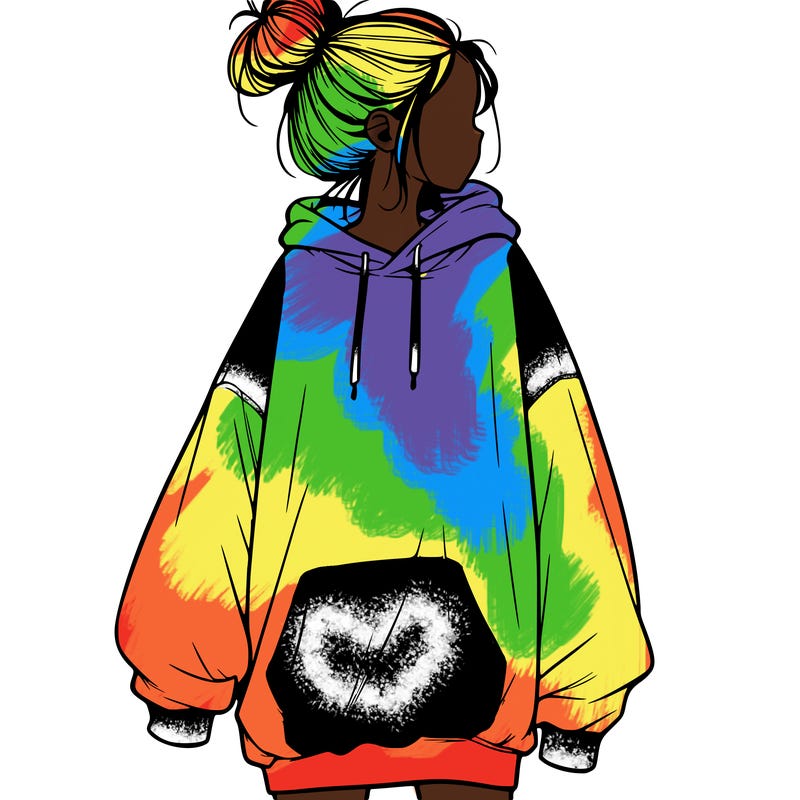 realistic girl with a oversized sweatshirt on and a bun