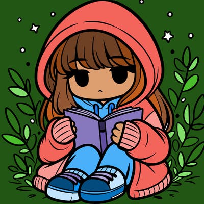 girl in oversized hoodie reading a book