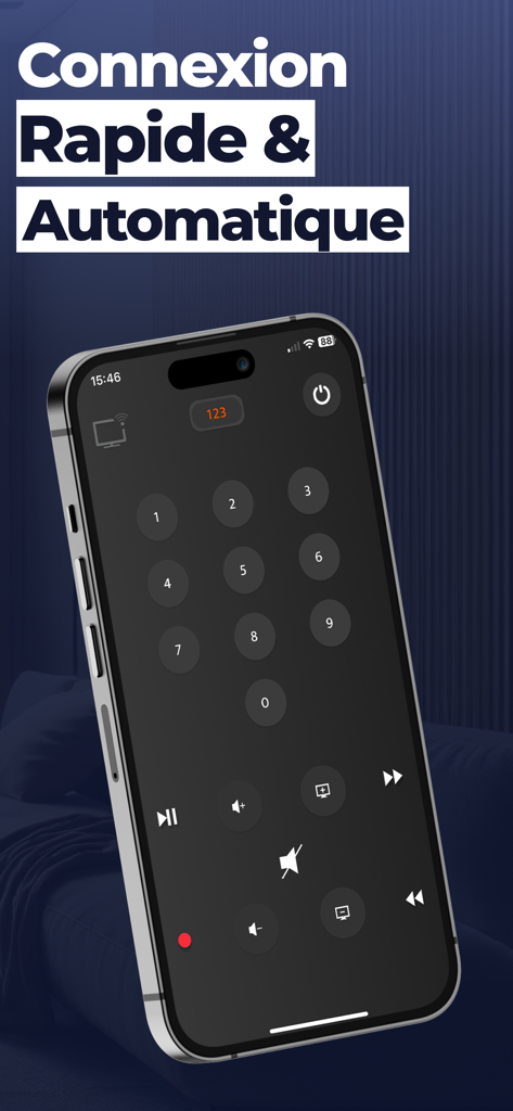 TélécBox : télécommande box tv - Interface of the TelecBox app on an iPhone showing a digital TV remote with number keys and playback controls