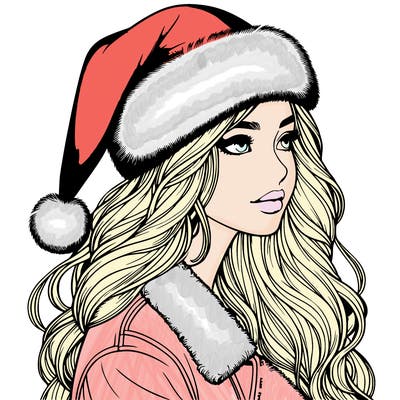 realistic girl in santa hat