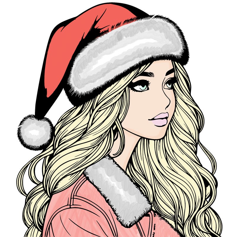 realistic girl in santa hat