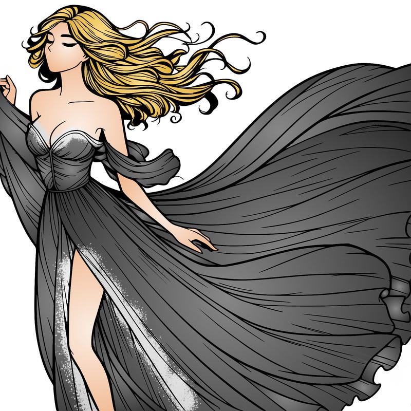 realistic woman in dress flowing the the wind