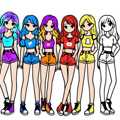 a group of girls wearing crop tops and shorts