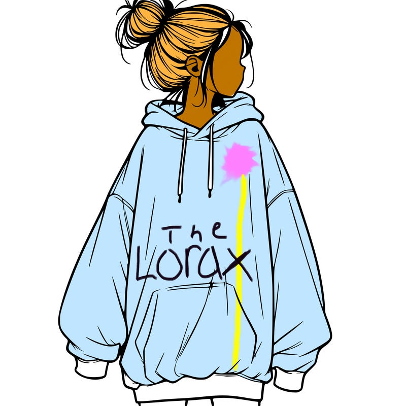 realistic girl with a oversized sweatshirt on and a bun