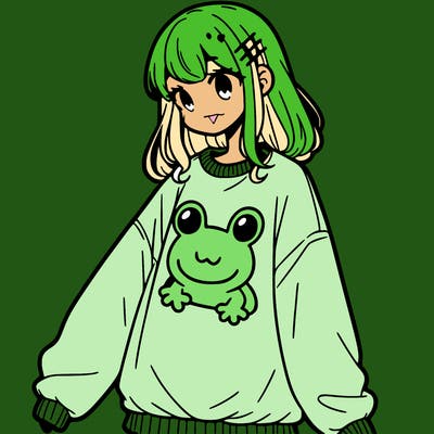 girl wearing frogging sweatshirt
